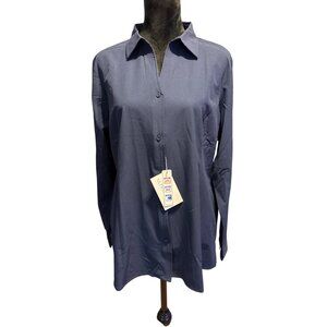Ultraclub Ladies Navy Long Sleeve Button-Up Shirt XL Business Casual Office  NWT